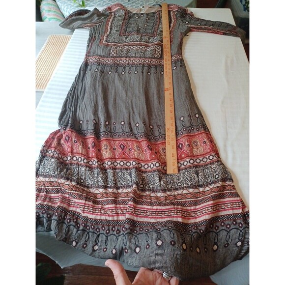 Zara black paisley slim mididress M long sl. boho hippie whimsigoth ethnic flaw - Picture 13 of 16